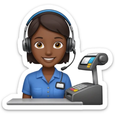 Cashier + headset + till, Cafe staff. sticker
