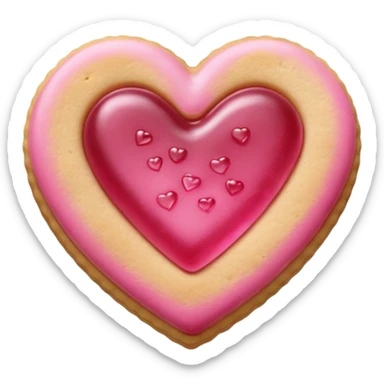 Realistic shortbread cookie in the shape of a heart with pink jelly sticker