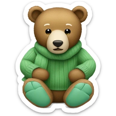 Bear sitting with Sage green mittens sticker