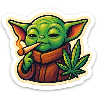 baby yoda smoking cannabis sticker