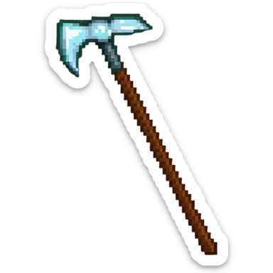 pixelated Minecraft diamond pickaxe with brown handle sticker