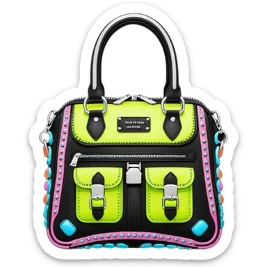 Ultra realistic Alexander Wang bag, in an futuristic neon vivid style with highly detailed embellishments, 8k hd quailty  sticker