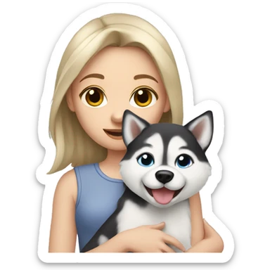 Pale girl holding a husky sticker