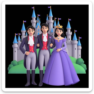 prince and princess Disney dress close up photo in castle background sticker