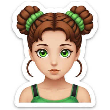 green eyed girl with brown spacebuns sticker