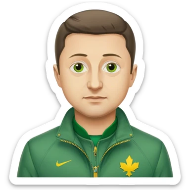 Photorealistic Vladimir Zelensky. green jacket sticker