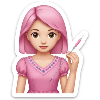 یه دختر با لباس صورتی ودر حال دوختن شماره دوزی sticker