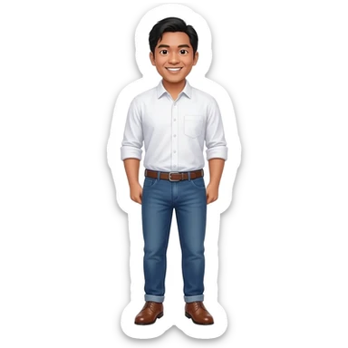 Filipino man white shirt and denim blue pants and brown shoes  sticker