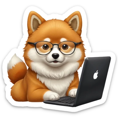 shiba inu with eye glasses and computer creative sticker