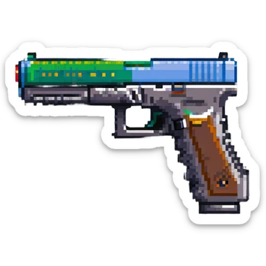 Glock 17 handgun with a switch sticker