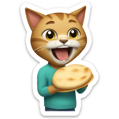Crazy cat eating pita bread sticker