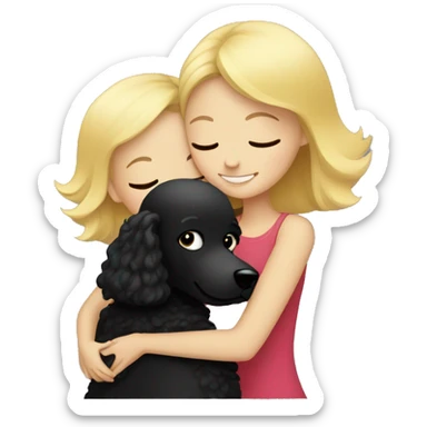 Blonde girl hugs black poodle sticker