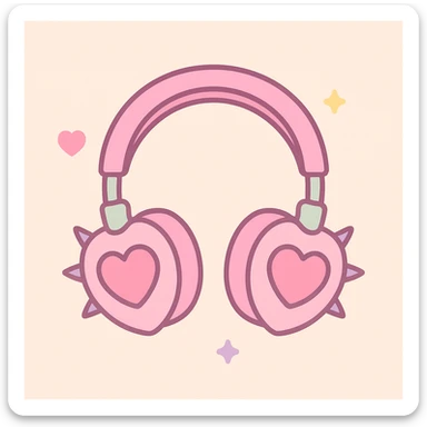 pink gothic headphones with heart-shaped ear cups and spikes sticker