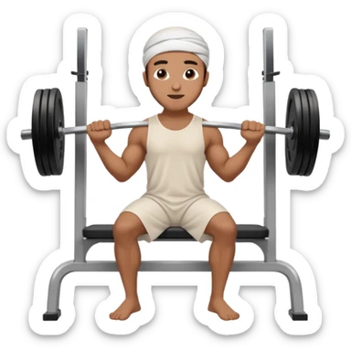 brown muslim man pushing weight wearing thobe on bench press sticker