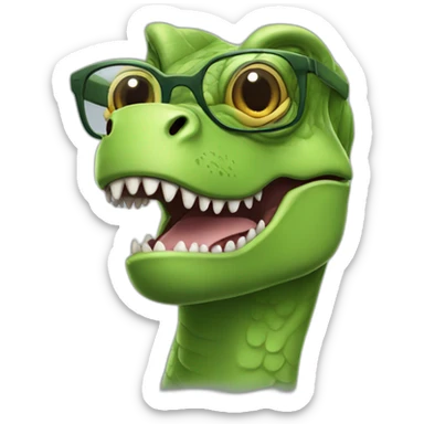 elderly green t rex with glasses sticker