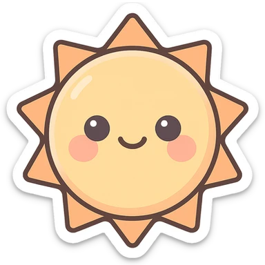 A series Sun of illustrations in a kawaii emoji style, with detailed shading and highlights, thin clean outlines, soft and rounded features. Pastel color palette using #98B5BC, #B5B3C1, #C9A3C9, #E4C0CA, #F7DCD1,#F7C0AA. The style is inspired by modern Japanese pop art and sticker aesthetics. Highly detailed, vector clarity, soft lighting and subtle shadows. Transparent background without background. sticker