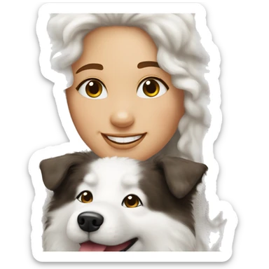 Happy samoyed with brunette curly girl sticker