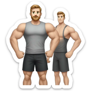 Full height realistic Actively gesturing with hands Pale skinned Fit Man With the biceps and brown hair in dark gray Sleeveless Mike, black oversize sports shorts, watch and white Sneakers sticker
