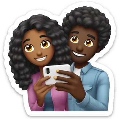 Pareja de pelo negro haciéndose un selfie sticker