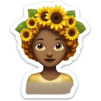 brown eyes girl with pixie hair and a sunflower crown sticker
