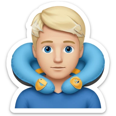 blonde man using travel neckpillow  sticker