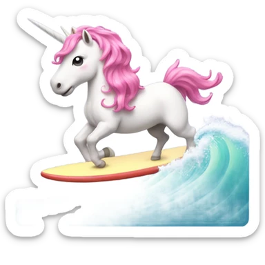 Pink haired unicorn surfing sticker