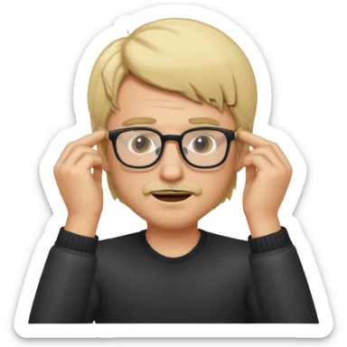 Man pulling hair out with glasses and blonde sticker