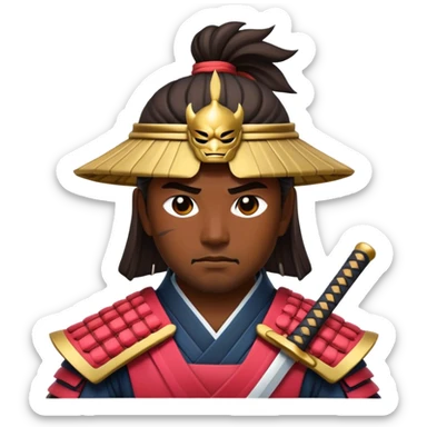 Cinematic Realistic Samurai Pop Culture Emoji, depicted with a noble, stoic portrayal of a samurai warrior rendered with crisp detail and dramatic, traditional lighting. sticker