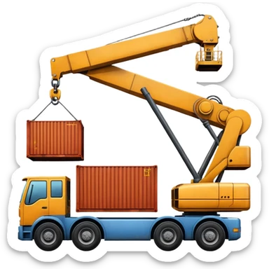 Container being lifted by a large machine, import. sticker