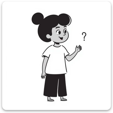 light brown girl, slightly chubby, messy black hair in a bun, red lipstick, light brown eyes, asking a question sticker