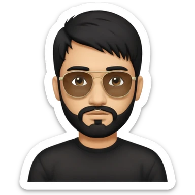 Indian man with  black mullet  and beard and black sunglasses and black jumper sticker