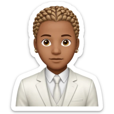 a young black guy with cornrow braids wearing a full white suit sticker