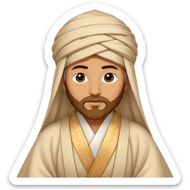Cinematic Realistic Rumi Portrait Emoji, depicted as a mystical poet with soulful eyes and flowing traditional robes, rendered with delicate textures and ethereal soft lighting that captures his transcendent spiritual wisdom. sticker