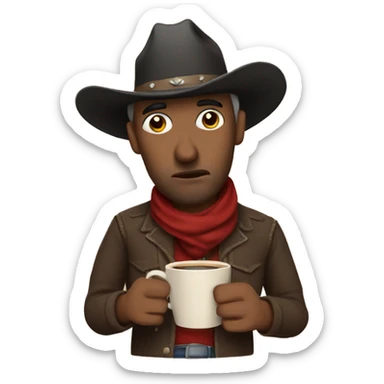 sad cowboy with mascara running holding a coffee with long nails sticker