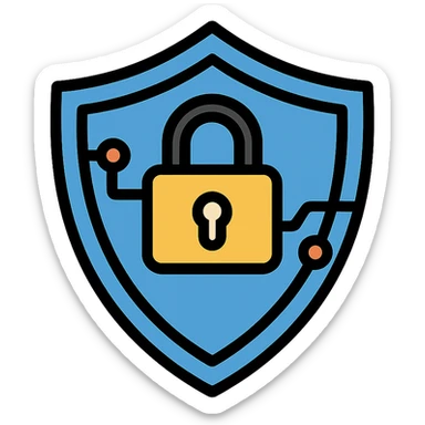 shield with a lock and subtle digital circuit lines, clean lines, professional, for an information and cybersecurity expert sticker