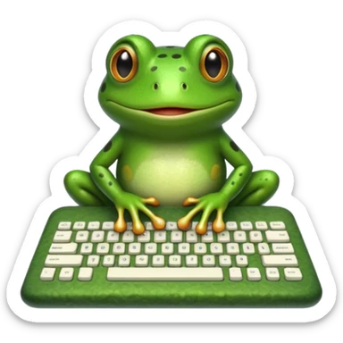 Frog typing on a keyboard sticker