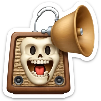 Old speaker with human teeth pouring out instead of sound. sticker