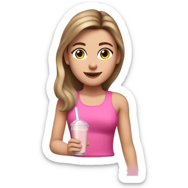 Brown straight haired white girl in pink croptop drinking protein shake sticker