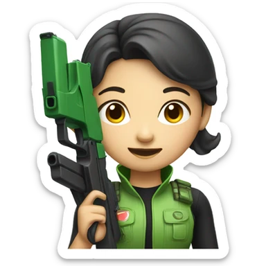 asian girl with green blaster sticker