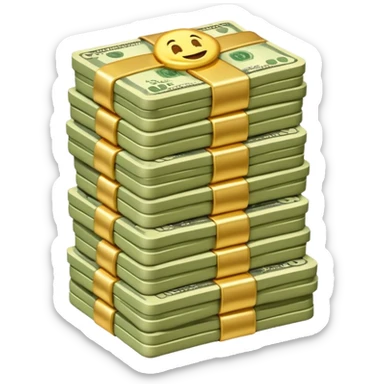 stack of money emoji,
cute emoji style, mobile game emoji,
soft 3D look, smooth gradients,
white outline sticker style,
no background sticker