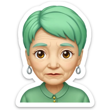 green haired grandma with wrinkles  sticker