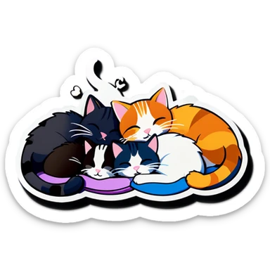 Cats is sleeping side by side 5 different cats sticker