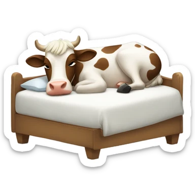cow sleeping in a bed sticker