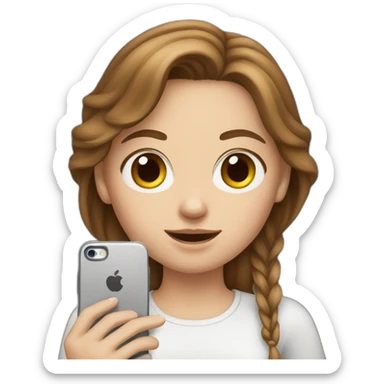 White girl with brown hair playing on her phone sticker