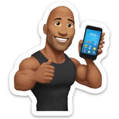 dwayne johnson with a mobile phone sticker