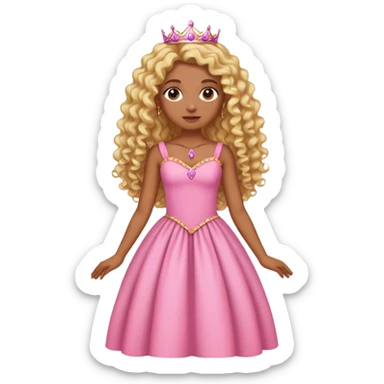 Brown skin princess with blonde curly long hair pink dress adult sticker