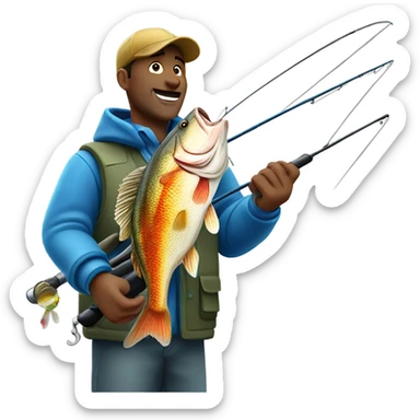 Fisherman catching a bass sticker