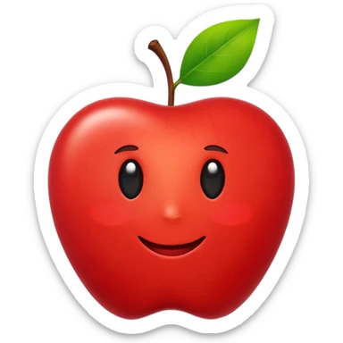 minimalist flat apple emoji, apple with a tiny green leaf, vibrant red color, white background, high resolution 2d vector style sticker