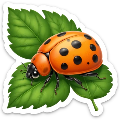  cute orange lady bug on leaf sticker