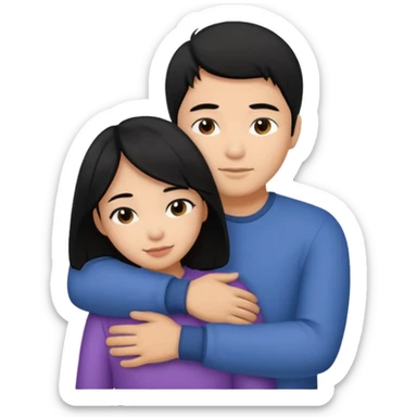 Asian Man black hair hugging girl with black hair sticker